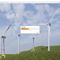 Efficient Commercial Wind Turbine Equipment On Green Hills With Blue Sky And White Clouds