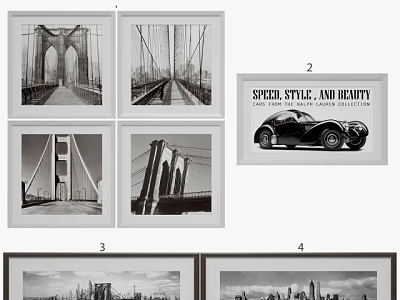 Black And White Bridge Landscape Paintings With City Skyline Artworks 3d model