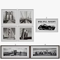 Black And White Bridge Landscape Paintings With City Skyline Artworks