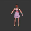 Game Movie Female Character In Pink Dress With Black Twin Ponytails And Pink Shoes