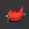 Red Underwater Submersible With Propeller Fins Metal Components And Cables Design