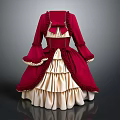 Elegant Vintage Red And Cream Dress With Ruffled Sleeves Bow Accent And Layered Skirt