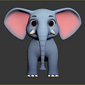 Adorable Blue 3D Cartoon Elephant Featuring Pink Ears And Big Eyes
