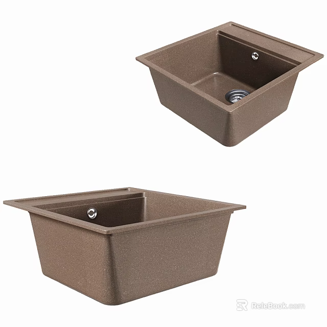 Two Square Brown Kitchen Sinks With Durable Design For Home Kitchen Use 3d model