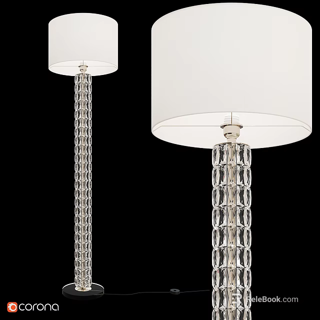 Elegant Modern Floor Lamp With White Lampshade And Crystal Stand 3d model 