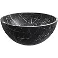 Round Black Marble Wash Basin With Natural Vein Texture For Kitchen Use