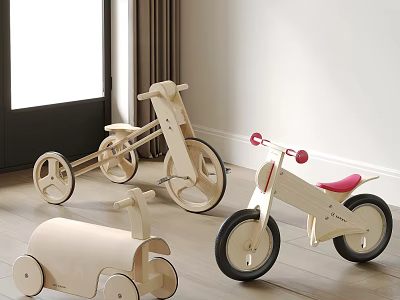 Wooden Electric Toys Kids Bicycle Tricycle With Red Seat And Safe Design For Indoor Play 3d model