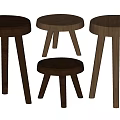 Wooden Stools With Round Seats And Various Heights In Modern Minimalist Design