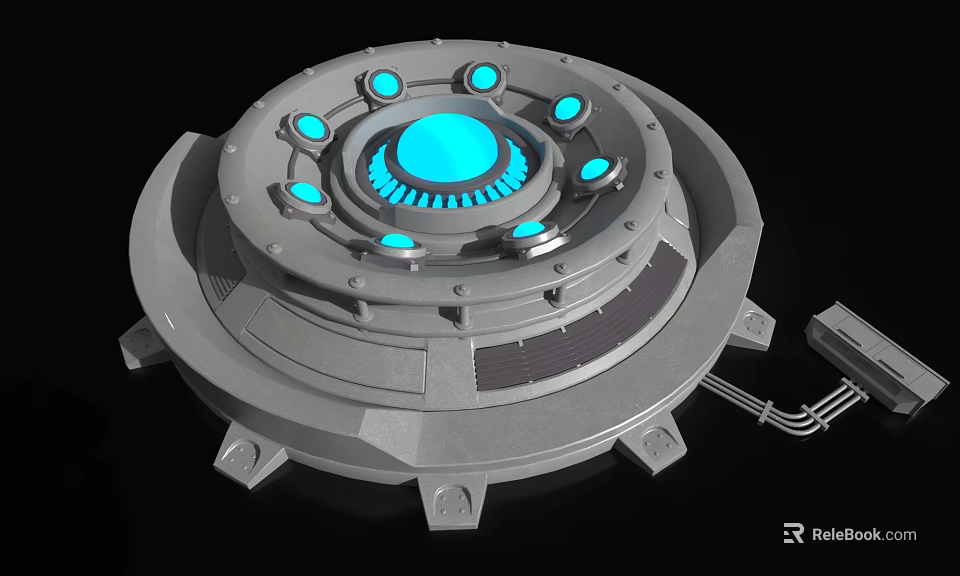 Circular Technological Equipment With Blue Glowing Central Panel And Mechanical Base Structure 3d model