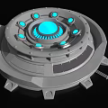 Circular Technological Equipment With Blue Glowing Central Panel And Mechanical Base Structure 3d model