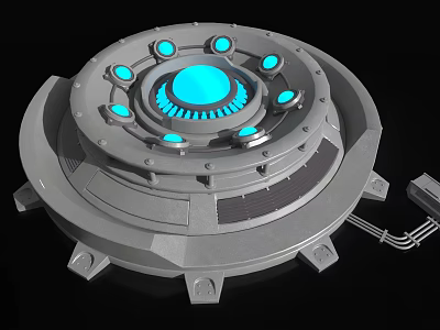 Circular Technological Equipment With Blue Glowing Central Panel And Mechanical Base Structure 3d model