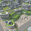 Modern Commercial Complex With Green Roofs And Integrated Urban Design Features 3d model