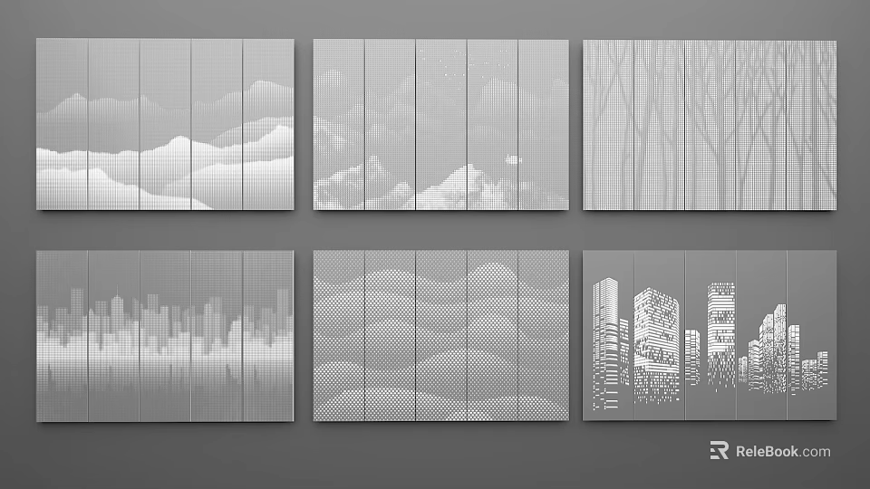 Abstract Decorative Wall Panels With Geometric Mountain Tree City Patterns 3d model