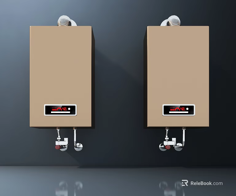 Two Brown Wall Mounted Water Heaters As Daily Use Household Appliances 3d model 