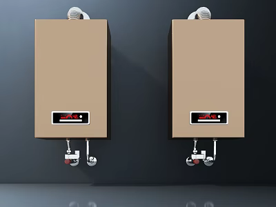 Two Brown Wall Mounted Water Heaters As Daily Use Household Appliances 3d model