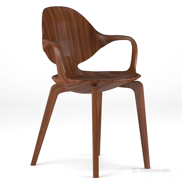 Modern Wooden Single Chair With Curved Backrest And Sleek Armrest Design 3d model 