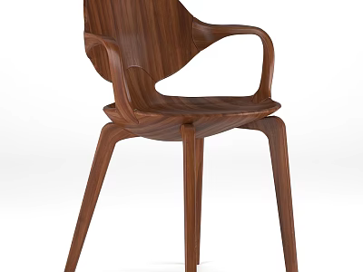 Modern Wooden Single Chair With Curved Backrest And Sleek Armrest Design 3d model