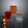 White Birdcage Red Flower Pot Golden Lantern And Open Box Display Scene