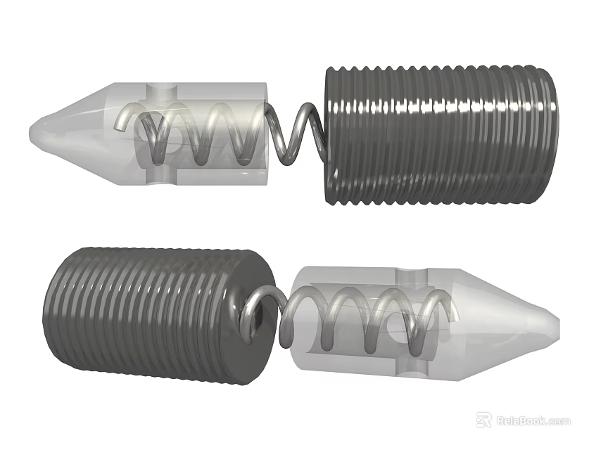 Threaded Hardware Bolts With Transparent Spring Components And Metal Threads 3d model 