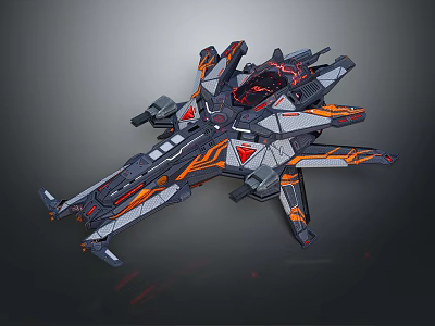 Futuristic Sci-Fi Spaceship Design With Sleek Structure And Vibrant Orange Details 3d model