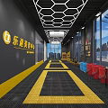 4S Auto Service Shop Interior With Black Yellow Floor Tools Display Area City View