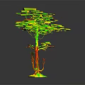 Stylized Tree with Teal Leaves Brown Trunk and Yellow Base