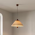 Modern Beige Pleated Pendant Light with Wooden Top and Black Cord in Minimalist Room