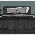 Modern Double Bed With Dark Headboard Gray Pillows Bedding Nightstands And Table Lamps