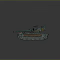 Detailed Turquoise Military Tank with Long Cannon Tracks Antennas and Equipment