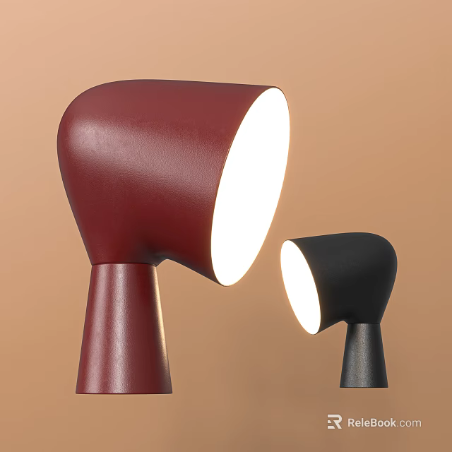 Modern Red And Black Table Lamps With Sleek Design Illuminated In Warm Light 3d model 
