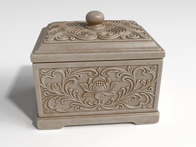 Traditional Ceramic Box With Carved Lotus Patterns And Decorative Lid 3d model