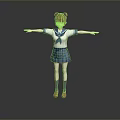 Cute Game Movie Character Wearing Blue White Sailor Uniform With Red Hair And Arms Outstretched