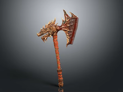 Mythical Dragon Head Battle Axe With Ornate Carved Handle Design 3d model