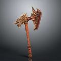Mythical Dragon Head Battle Axe With Ornate Carved Handle Design