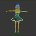 3D Anime Character With White Hair Black Dress Arms Outstretched And Gray Background