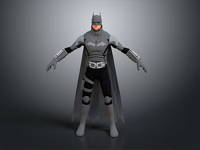 Man Dressed As Batman In Gray And Black Costume With Cape And Utility Belt 3d model