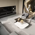 Modern Duplex Living Room Interior With Sofa Coffee Table And Fireplace 3d model