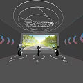 Interactive Exhibition Hall With Virtual Forest Cycling Large Screen And Neon Decorations 3d model