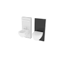 Modern Wall Mounted Bathtub With Black Panel And White Bathroom Fixtures