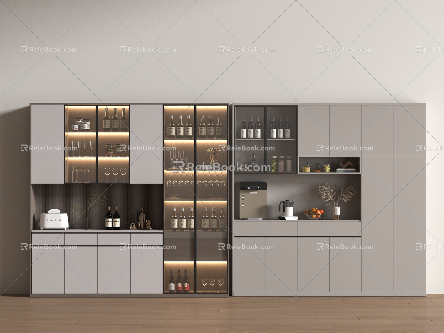 Modern Wine Cabinet High Cabinet Wood 3d model