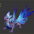 3D Rendered Blue Dragon Game Movie Character Standing With Feathered Wings Sharp Claws Silver Body