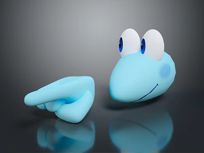 Playful Blue Cartoon Frog Creature With Big Eyes And Finger Shaped Character 3d model
