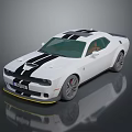 White Muscle Car With Black Stripes Red Brake Calipers And Yellow Front Lip