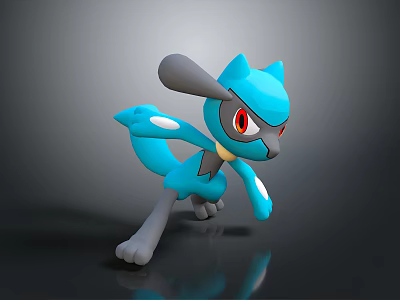 Lucario From Pokemon Series In Dynamic Action Pose With Blue Fur 3d model