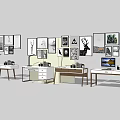 Modern Study Desk With Table Lamp Drawer Cabinet And Wall Decorative 3d model