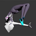 3D Rendered Woman In Dynamic Pose With Purple White Outfit And Blue Shoes