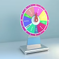 Interactive Colorful Spinning Wheel With Multiple Sections And Red Pointer On Blue Base 3d model