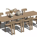 Natural Wooden Dining Table Set With Six Chairs And Decorative Vase Jug