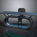 Modern Futuristic Desk With Curved Metal Frame LED Light And Matching Chair