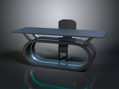 Modern Futuristic Desk With Curved Metal Frame LED Light And Matching Chair 3d model